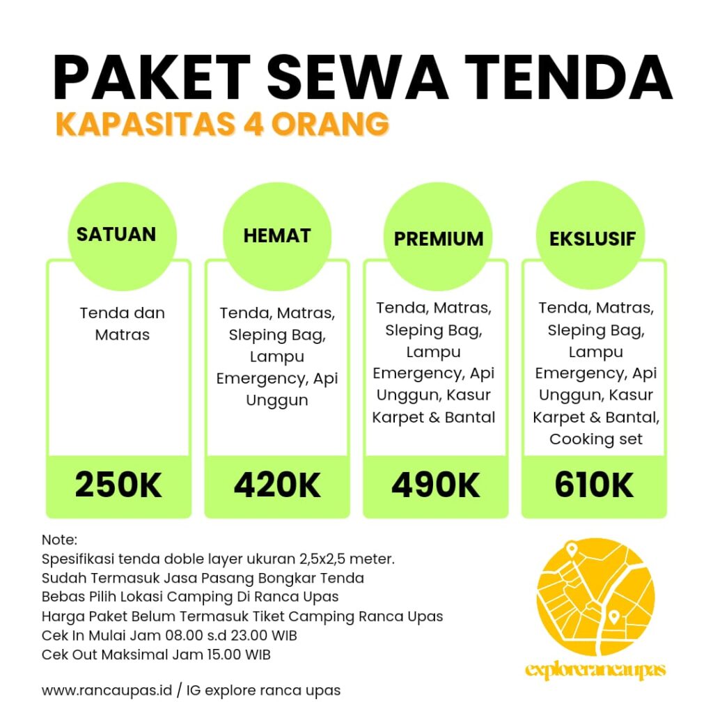 Sewa Tenda Ranca Upas Ciwidey Untuk 4 Orang